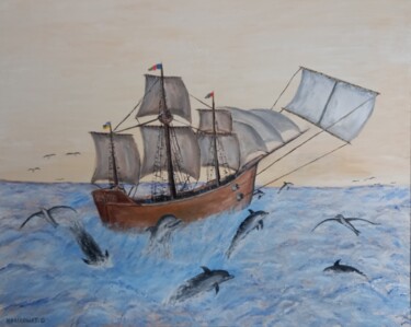 Pittura intitolato "Envol de voilier" da Daniel Nobécourt, Opera d'arte originale, Olio
