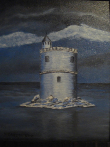 Painting titled "tour bleu" by Daniel Nobécourt, Original Artwork, Oil