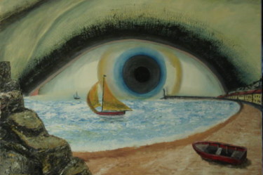 Painting titled "Vue de la mer" by Daniel Nobécourt, Original Artwork, Oil