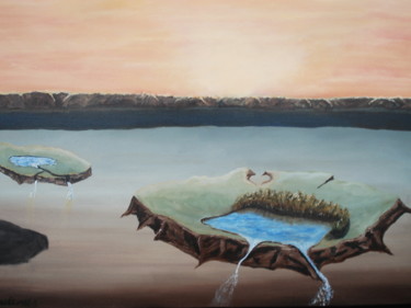 Painting titled "Iles flotantes" by Daniel Nobécourt, Original Artwork, Oil