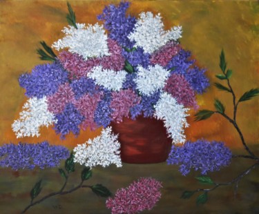 Painting titled "Lilacs love" by W-Dagrou, Original Artwork, Oil