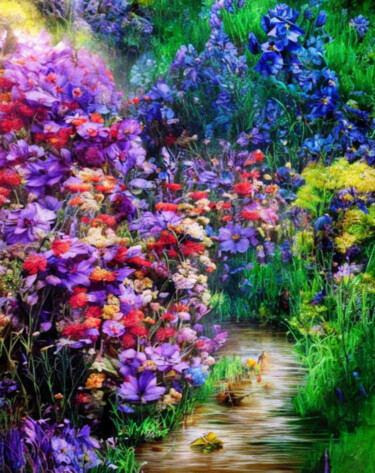 Digitale Kunst mit dem Titel "Floral paradise" von W-Dagrou, Original-Kunstwerk, Digitale Malerei