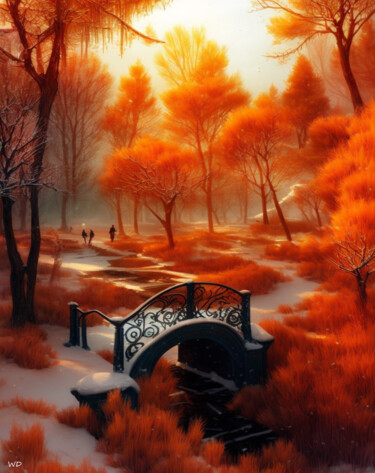Arts numériques intitulée "Neige en automne da…" par W-Dagrou, Œuvre d'art originale, Peinture numérique