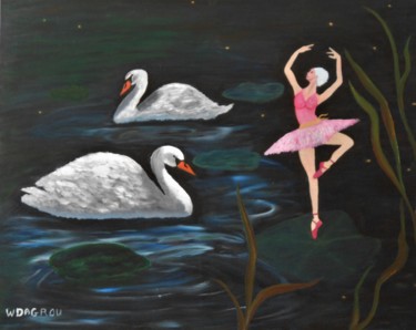 Pintura intitulada "danseuse-et-cygnes" por W-Dagrou, Obras de arte originais