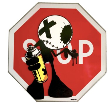 Painting titled "Stop Bombe" by Nobody, Original Artwork, Acrylic