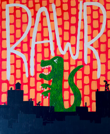 Peinture intitulée "RAWR - Godzilla" par Noceda, Œuvre d'art originale, Acrylique