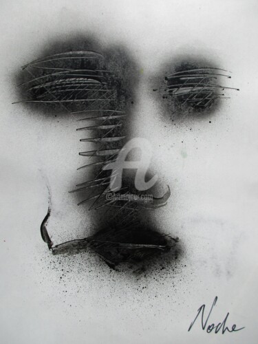 Drawing titled "Et puis je fume" by Noche, Original Artwork, Spray paint