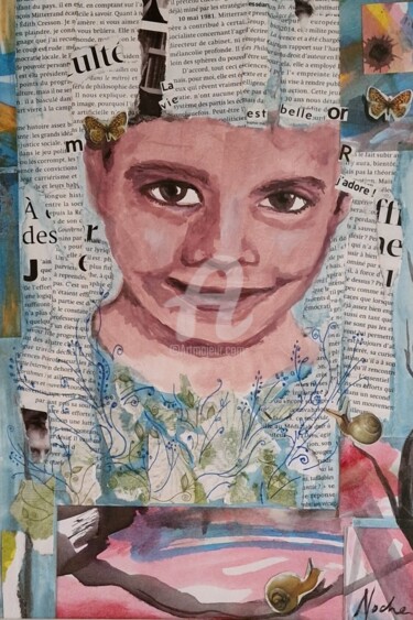 Collages getiteld "L'innocence -le sou…" door Noche, Origineel Kunstwerk, Collages