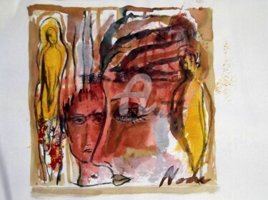 Painting titled "De visages et de fi…" by Noche, Original Artwork, Ink