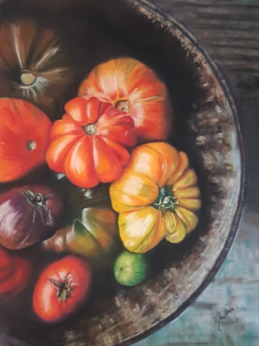 Painting titled "Tomatoes.jpg" by Nadia Sheikh, Original Artwork, Pastel