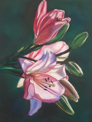Painting titled "Lillies" by Nadia Sheikh, Original Artwork, Pastel