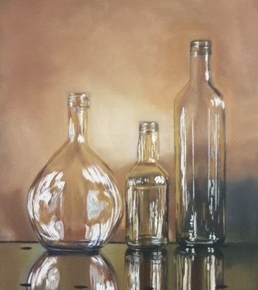 Painting titled "glass bottles" by Nadia Sheikh, Original Artwork, Pastel