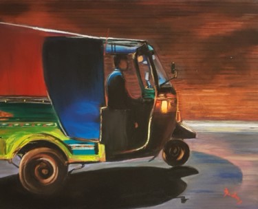 Painting titled "Rickshaw dreams" by Nadia Sheikh, Original Artwork, Pastel