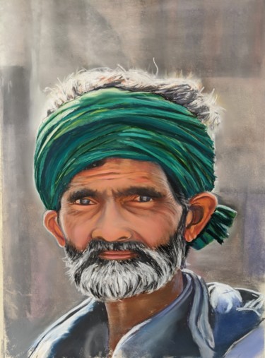 Painting titled "Baba ji" by Nadia Sheikh, Original Artwork, Pastel