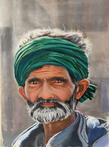 Peinture intitulée "Baba ji" par Nadia Sheikh, Œuvre d'art originale, Pastel