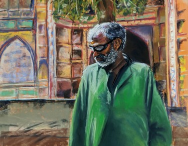 Peinture intitulée "Bright green" par Nadia Sheikh, Œuvre d'art originale, Pastel