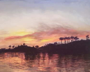 Painting titled "Sunset on water" by Nadia Sheikh, Original Artwork, Pastel