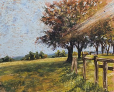 Painting titled "Hill top tree" by Nadia Sheikh, Original Artwork, Pastel