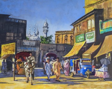 Schilderij getiteld "Raja Bazaar" door Nadia Sheikh, Origineel Kunstwerk, Pastel