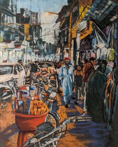 Painting titled "Out and about" by Nadia Sheikh, Original Artwork, Pastel