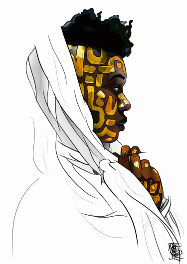 Цифровое искусство под названием "Tribal afro" - Art De Noé, Подлинное произведение искусства, Цифровая живопись