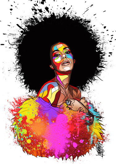 Digitale Kunst getiteld "Afro girl" door Art De Noé, Origineel Kunstwerk, Digitaal Schilderwerk