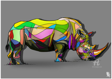 Digital Arts titled "Rhinoceros colors" by Art De Noé, Original Artwork, Digital Painting