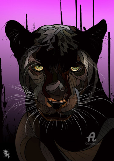 Arts numériques intitulée "Black panther" par Art De Noé, Œuvre d'art originale, Peinture numérique