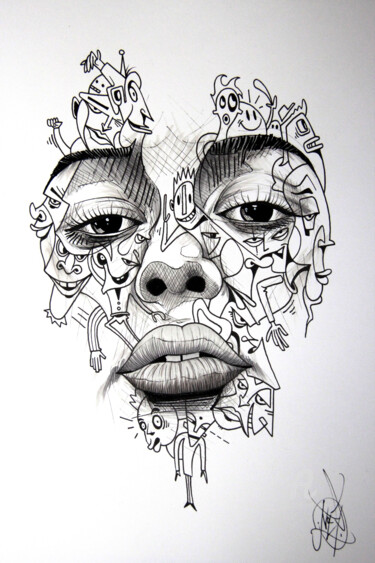 Tekening getiteld "Face TOON" door Art De Noé, Origineel Kunstwerk, Inkt