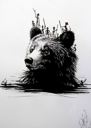 Drawing titled "The tribe an Bear" by Art De Noé, Original Artwork, Ink