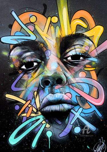 Schilderij getiteld "Urban face" door Art De Noé, Origineel Kunstwerk, Acryl