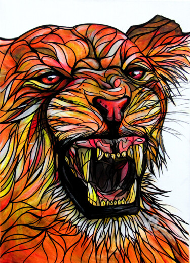 Peinture intitulée "Angry Lioness" par Art De Noé, Œuvre d'art originale, Acrylique