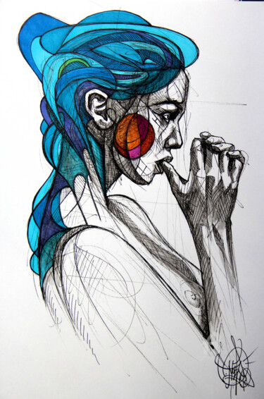 「Blue futuristic」というタイトルの描画 Art De Noéによって, オリジナルのアートワーク, インク