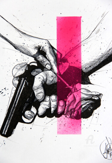 「Pink rose」というタイトルの描画 Art De Noéによって, オリジナルのアートワーク, インク