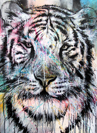 Ζωγραφική με τίτλο "Tiger colorful" από Art De Noé, Αυθεντικά έργα τέχνης, Ακρυλικό