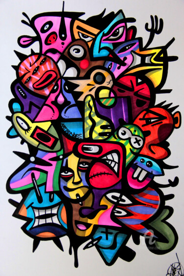 Drawing titled "Crazy toons" by Art De Noé, Original Artwork, Ink