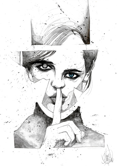 Zeichnungen mit dem Titel "Silence !" von Art De Noé, Original-Kunstwerk, Tinte