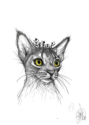 Dibujo titulada "Cat look tribe" por Art De Noé, Obra de arte original, Tinta