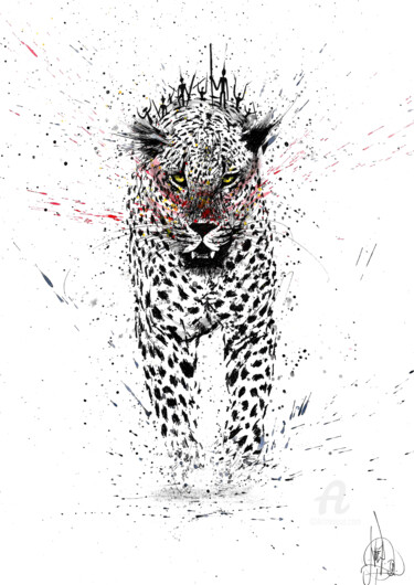Rysunek zatytułowany „Leopard tribe” autorstwa Art De Noé, Oryginalna praca, Atrament