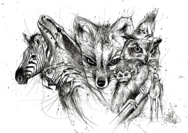 Disegno intitolato "Animals artwork" da Art De Noé, Opera d'arte originale, Inchiostro