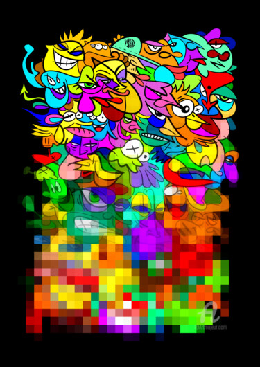 Digital Arts titled "Doodle pixl" by Art De Noé, Original Artwork, Digital Painting