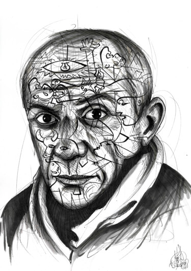Dessin intitulée "Guernica Picasso" par Noé Pauporté (Art de Noé), Œuvre d'art originale, Encre