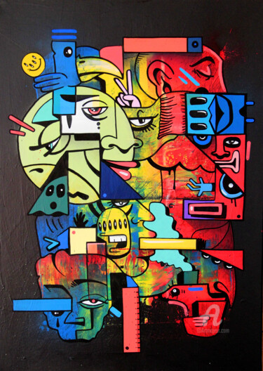 Malerei mit dem Titel "Geometric life" von Art De Noé, Original-Kunstwerk, Acryl