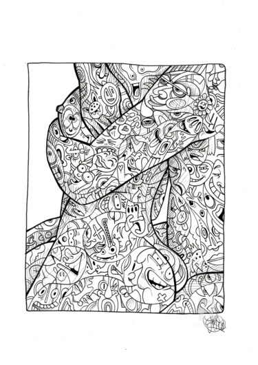 Desenho intitulada "Body Fusion" por Art De Noé, Obras de arte originais, Tinta