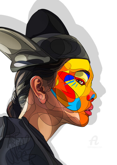 Digitale Kunst getiteld "Yellow mask" door Art De Noé, Origineel Kunstwerk, Digitaal Schilderwerk