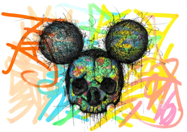 Dessin intitulée "Mickey skull" par Art De Noé, Œuvre d'art originale, Encre