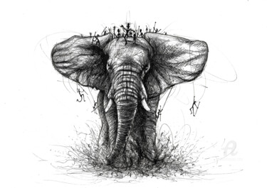 Zeichnungen mit dem Titel "Giant elephant" von Art De Noé, Original-Kunstwerk, Tinte