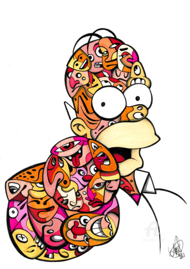 Dibujo titulada "Homer wants toons" por Art De Noé, Obra de arte original, Tinta