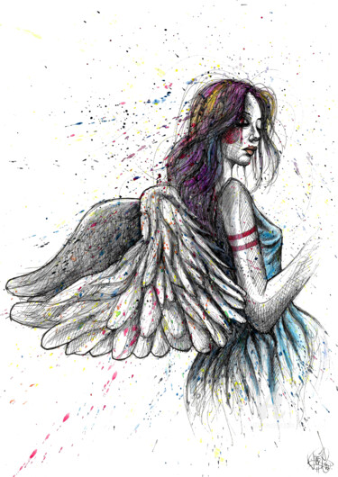 Drawing titled "Angel wisdom" by Art De Noé, Original Artwork, Ink