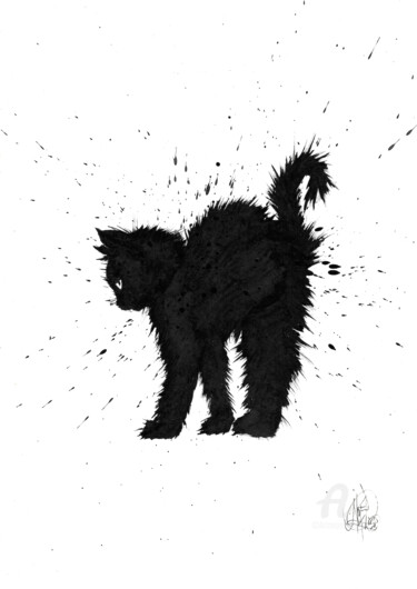 Drawing titled "The Black kitten" by Art De Noé, Original Artwork, Ink